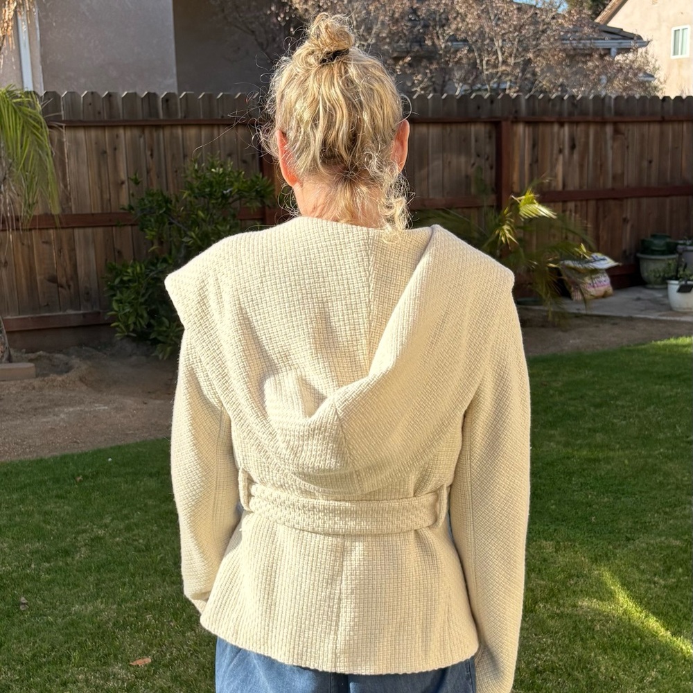 BCBGMaxAzria Cream Wool Hooded Tie-Waist Jacket - Picture 6 of 6